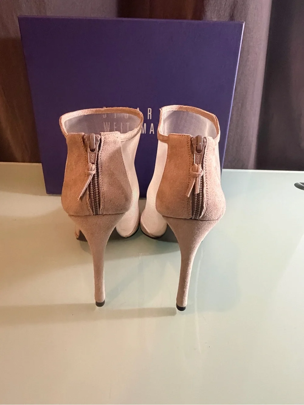Stuart Weitzman Pink Suede & Mesh Pointed-Toe Ankle Boots
